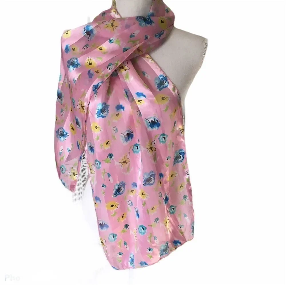 Pink Floral Silky Scarf